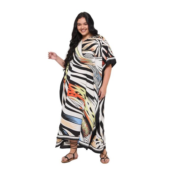 Gypsie Blu Digital Printed Caftan Dress Polyester Plus Size Maxi Dresses - Picture 5 of 7